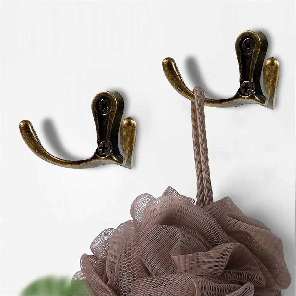 C11 Dual-Hook Design Retro Zinc Alloy Wardrobe Door Wall Hook Clothes Hat Hanger Hanging Hook - 3