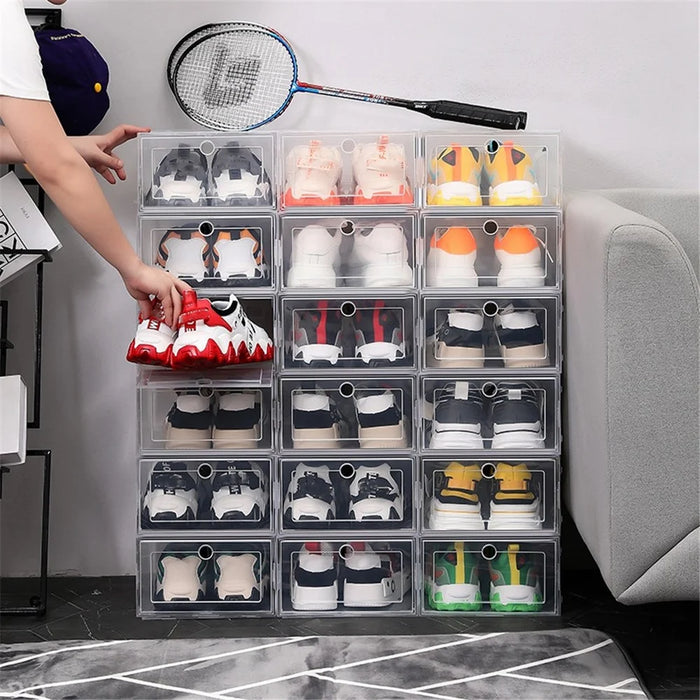 6Pcs Plastic Folding Storage Box Organizer Transparent Shoe Box Clear for Home Closet Shelf, for Man - 2