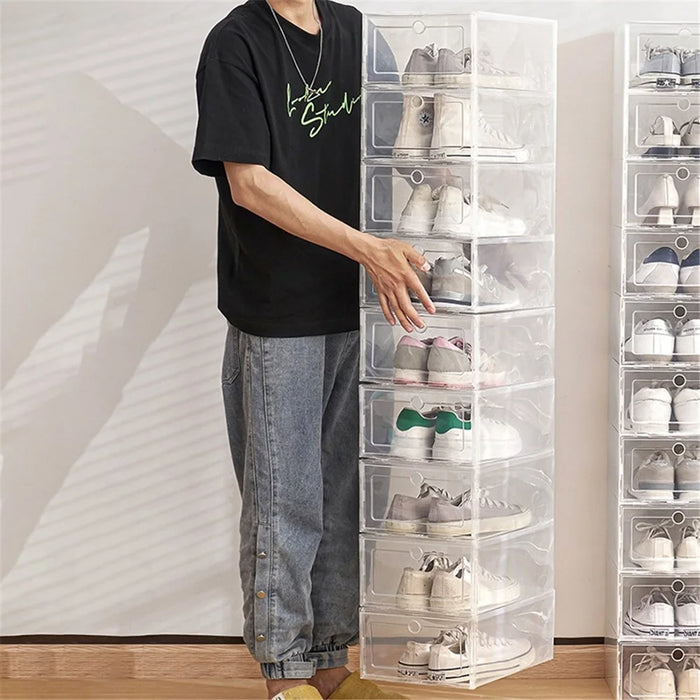 6Pcs Plastic Folding Storage Box Organizer Transparent Shoe Box Clear for Home Closet Shelf, for Man - 4