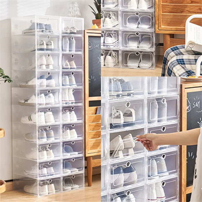 6Pcs Plastic Folding Storage Box Organizer Transparent Shoe Box Clear for Home Closet Shelf, for Man - 5