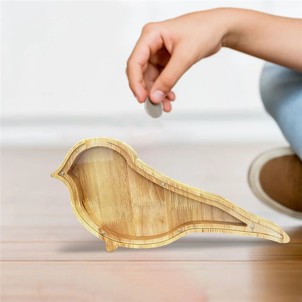 Creative Wooden Animal Piggy Bank Transparent Animal Coin Collect Box Piggy for Kids Gift - Bird - 3