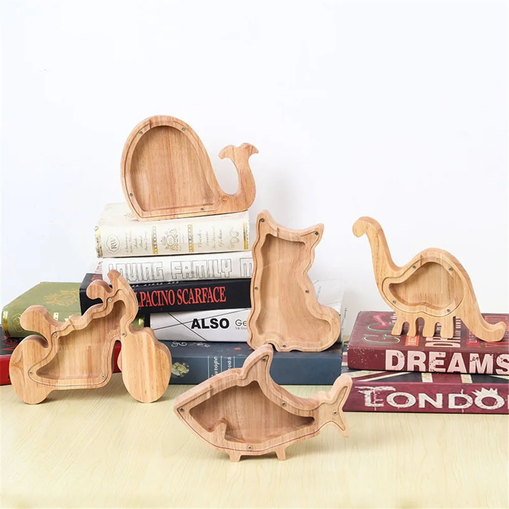 Creative Wooden Animal Piggy Bank Transparent Animal Coin Collect Box Piggy for Kids Gift - Bird - 5