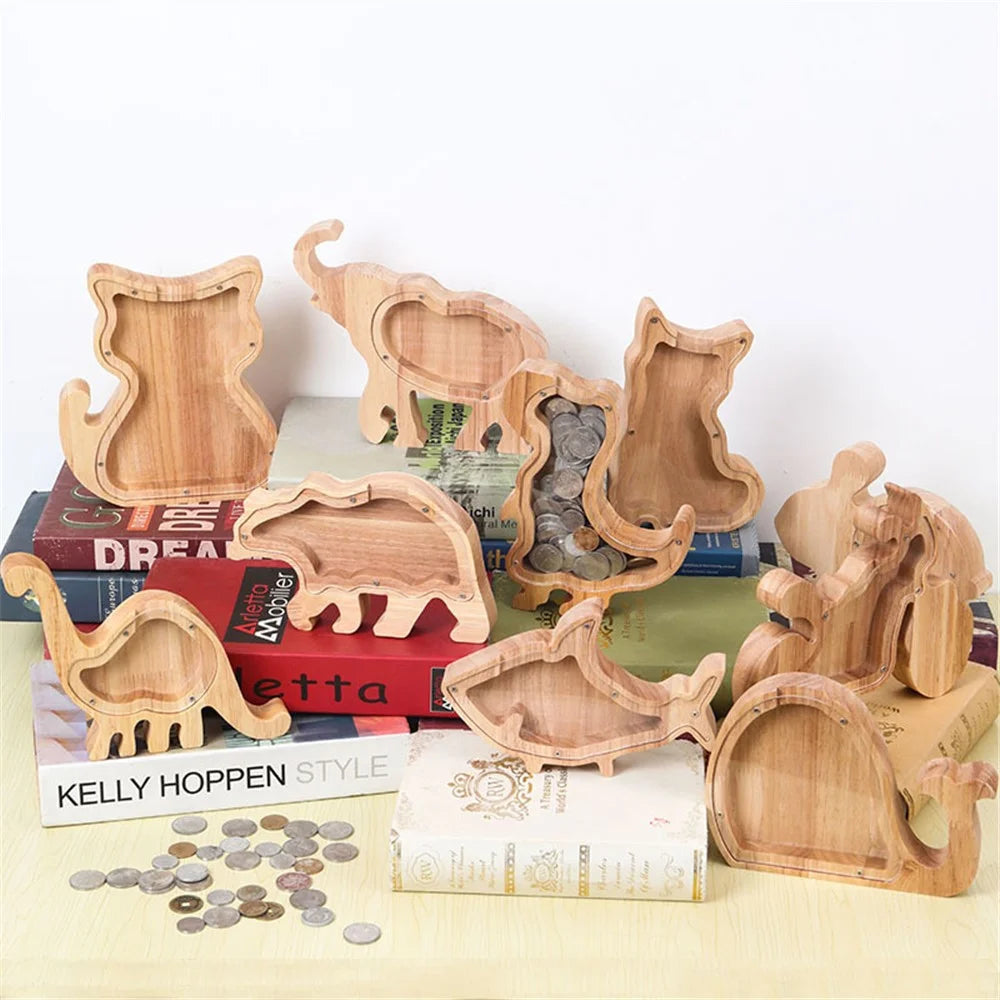 Creative Wooden Animal Piggy Bank Transparent Animal Coin Collect Box Piggy for Kids Gift - Bird - 6