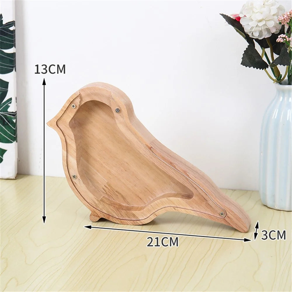 Creative Wooden Animal Piggy Bank Transparent Animal Coin Collect Box Piggy for Kids Gift - Bird - 7