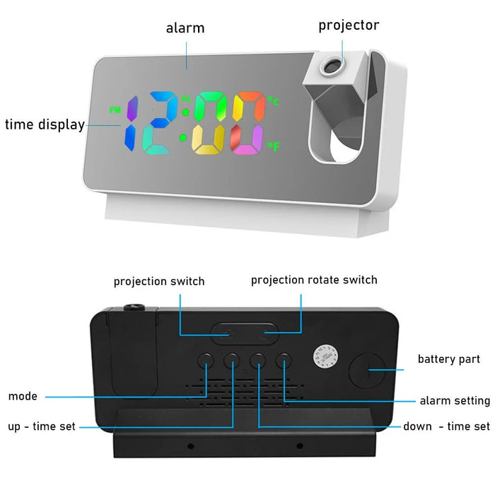 S282 Multifunctional Creative Alarm Clock Electronic Digital Time Temperature Calendar Color Screen Projection Alarm Clock (Colorful Version) - Black - 2