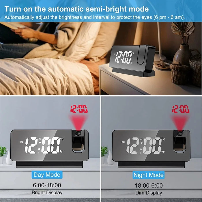 S282 Multifunctional Creative LED Screen Alarm Clock Electronic Digital Time Temperature Calendar Projection Alarm Clock (Standard Version) - Black - 2