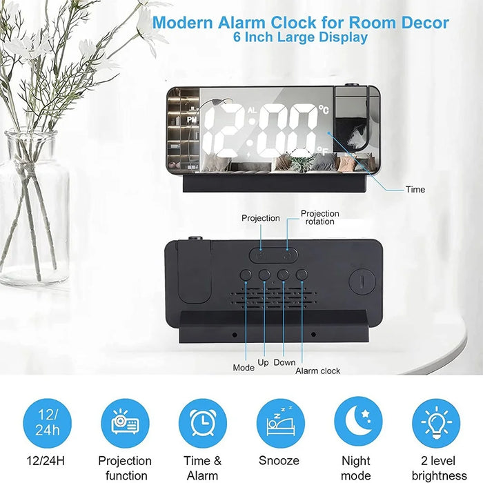 S282 Multifunctional Creative LED Screen Alarm Clock Electronic Digital Time Temperature Calendar Projection Alarm Clock (Standard Version) - Black - 4