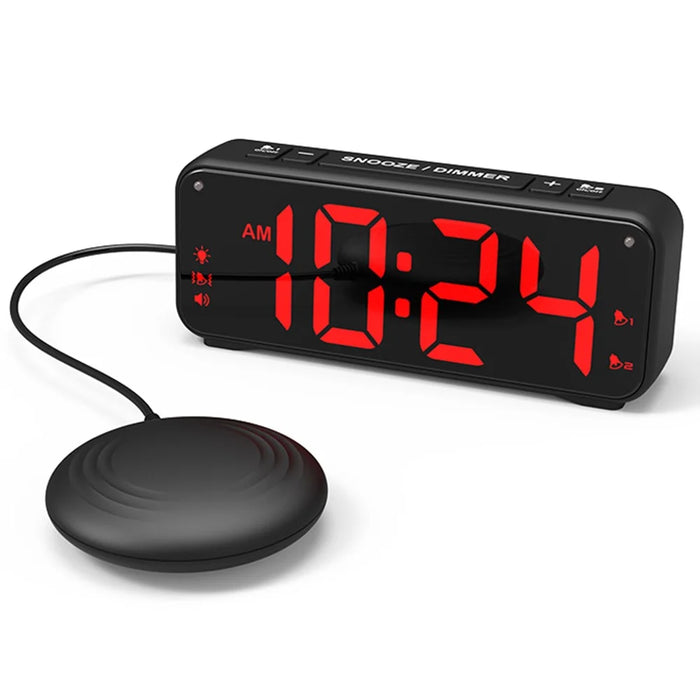 F1089 Loud Vibrating USB Alarm Clock 6.5'' LED Display Screen Bedroom Clock with Snooze Function for Students Elderly Senior Men Women - Black / Red Light - 1