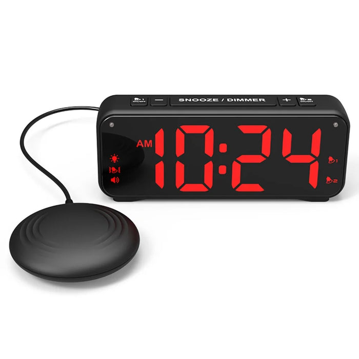 F1089 Loud Vibrating USB Alarm Clock 6.5'' LED Display Screen Bedroom Clock with Snooze Function for Students Elderly Senior Men Women - Black / Red Light - 2