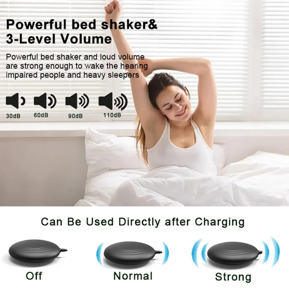 F1089 Loud Vibrating USB Alarm Clock 6.5'' LED Display Screen Bedroom Clock with Snooze Function for Students Elderly Senior Men Women - Black / Red Light - 7