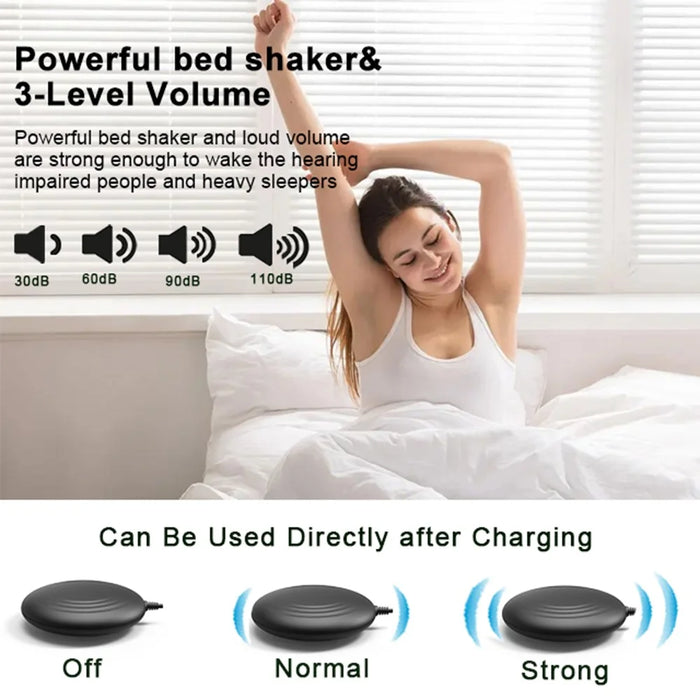 F1089 Loud Vibrating USB Alarm Clock 6.5'' LED Display Screen Bedroom Clock with Snooze Function for Students Elderly Senior Men Women - Black / Red Light - 7