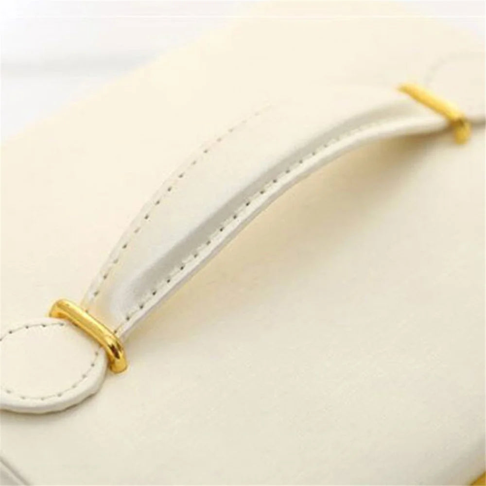 sp01111 Jewelry Box Organizer Three-layer PU Leather Earring Rings Storage Display Case with Mirror and Key - Textured / White - 6