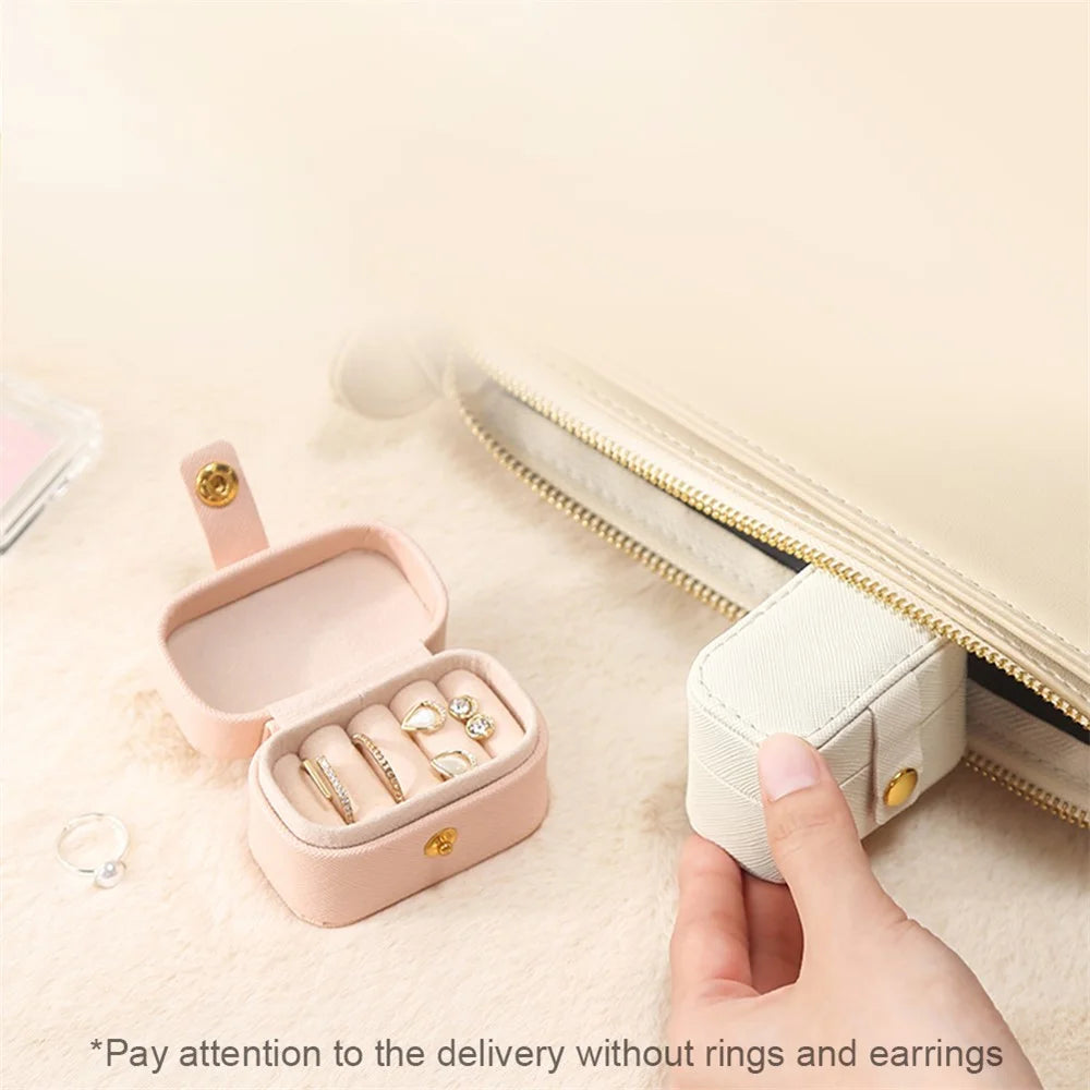 sp01244 Travel Jewelry Box Storage Organizer Square PU Leather Small Jewelry Case for Rings Earrings - Pink - 2