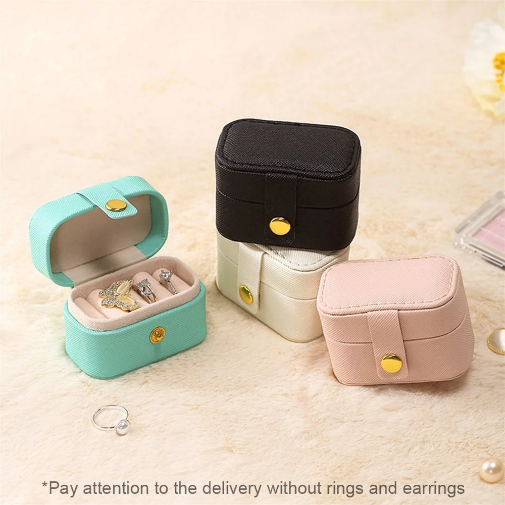 sp01244 Travel Jewelry Box Storage Organizer Square PU Leather Small Jewelry Case for Rings Earrings - Pink - 3