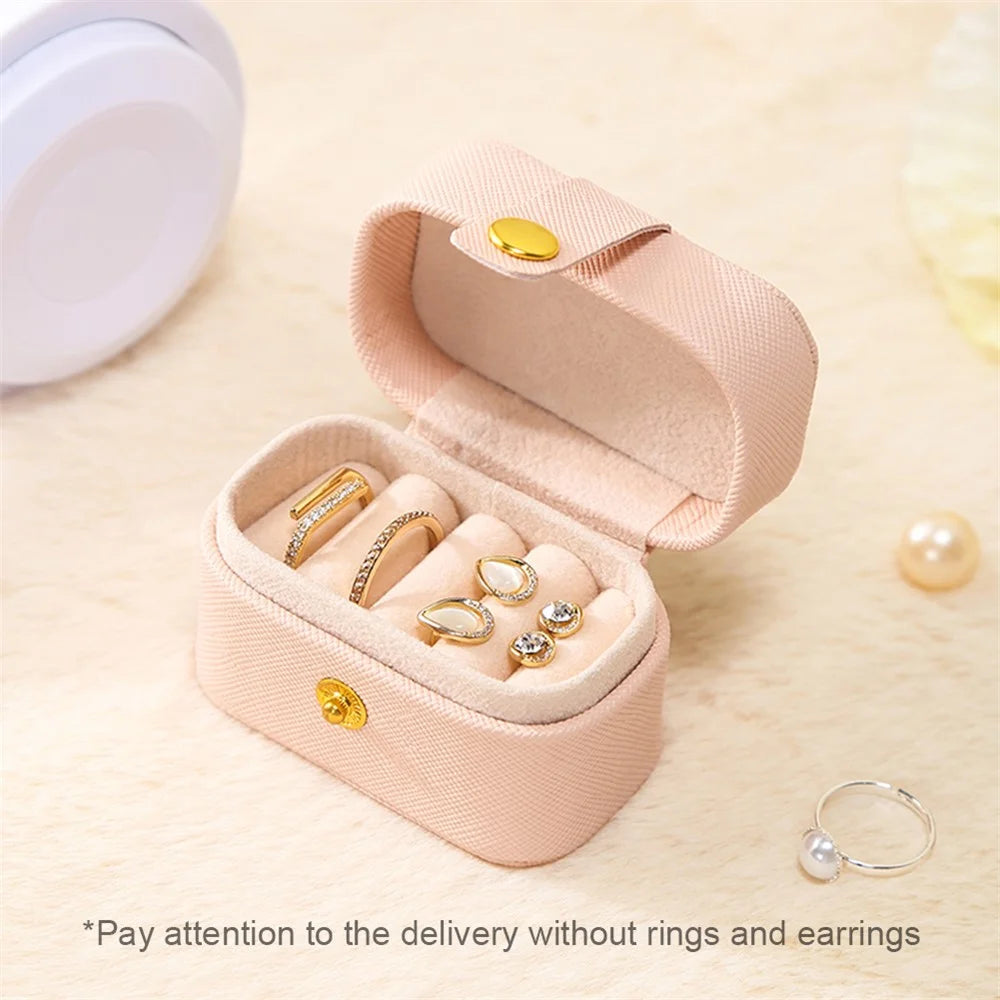 sp01244 Travel Jewelry Box Storage Organizer Square PU Leather Small Jewelry Case for Rings Earrings - Pink - 5