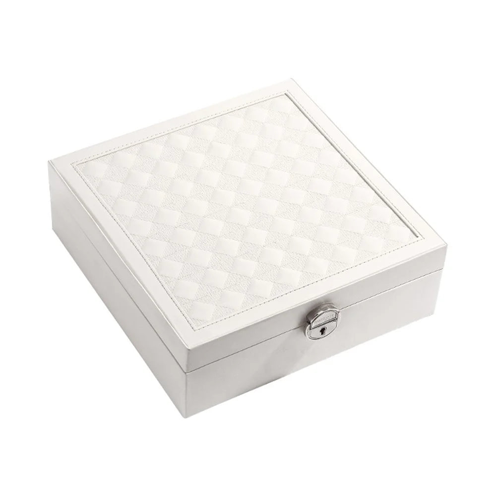 sp01130 Jewelry Storage Case with Mirror and Removable Tray, PU Leather Jewelry Display Box Organizer for Necklaces Earrings Rings Bracelets - White - 1