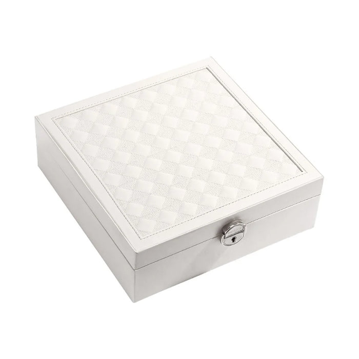 sp01130 Jewelry Storage Case with Mirror and Removable Tray, PU Leather Jewelry Display Box Organizer for Necklaces Earrings Rings Bracelets - White - 1