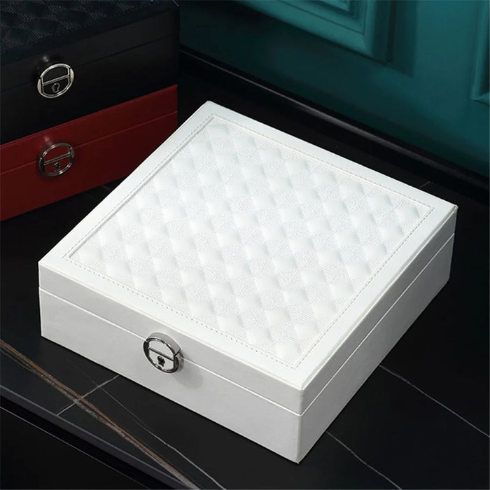 sp01130 Jewelry Storage Case with Mirror and Removable Tray, PU Leather Jewelry Display Box Organizer for Necklaces Earrings Rings Bracelets - White - 2