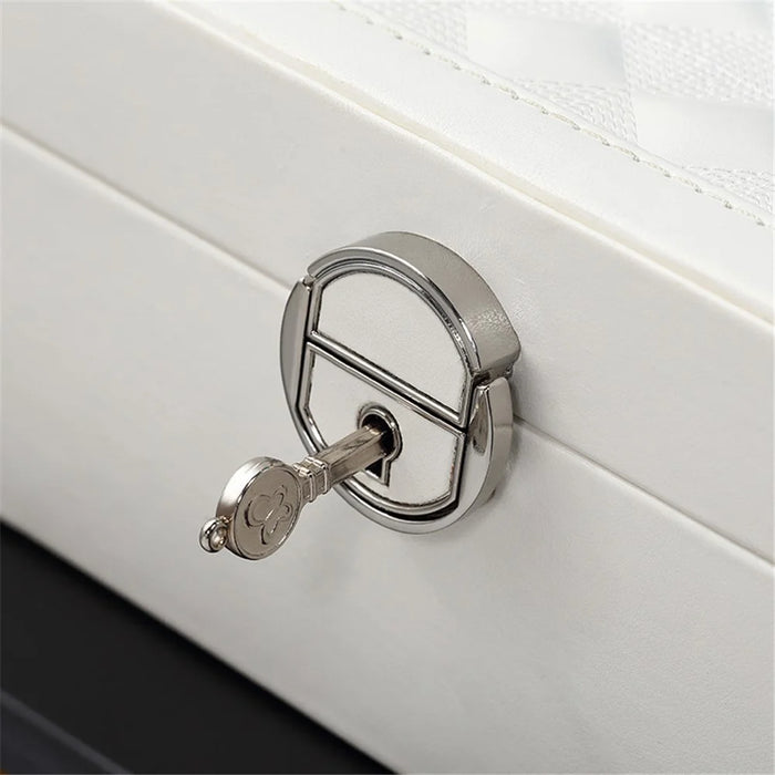 sp01130 Jewelry Storage Case with Mirror and Removable Tray, PU Leather Jewelry Display Box Organizer for Necklaces Earrings Rings Bracelets - White - 5