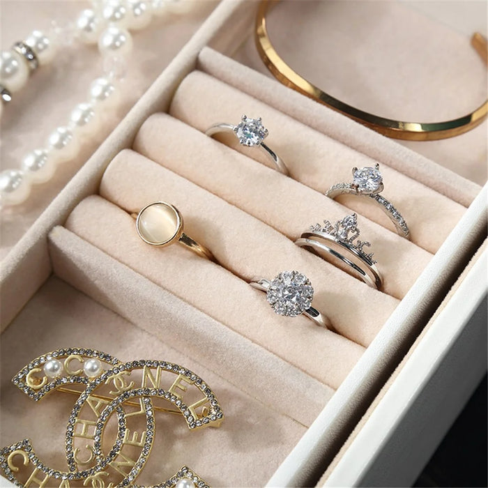 sp01130 Jewelry Storage Case with Mirror and Removable Tray, PU Leather Jewelry Display Box Organizer for Necklaces Earrings Rings Bracelets - White - 6