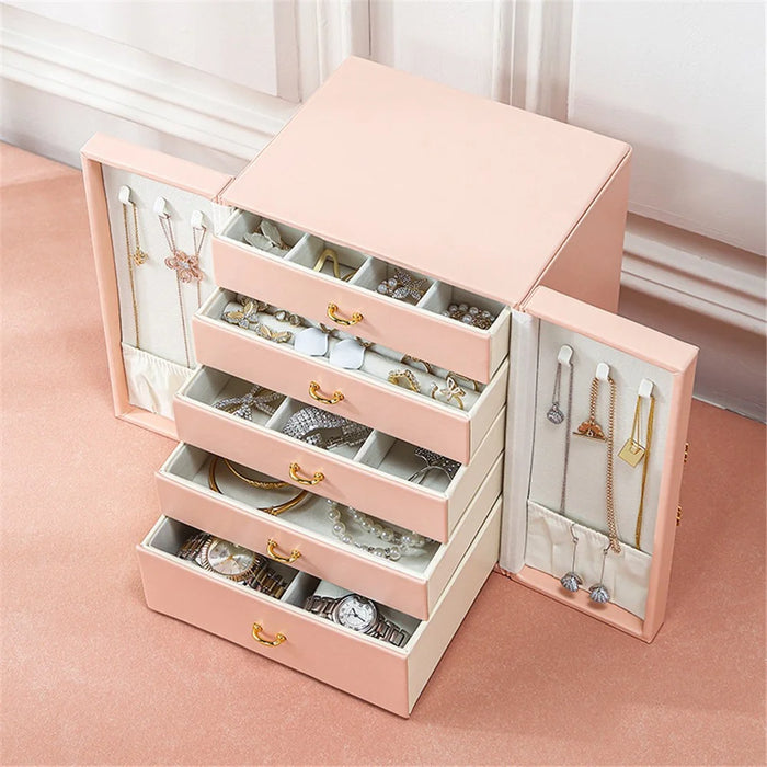 sp01181 5 Layers Jewelry Box Organizer PU Leather Jewelry Tray Drawer Storage Case for Earrings Rings Necklaces Bracelets - Blue - 6