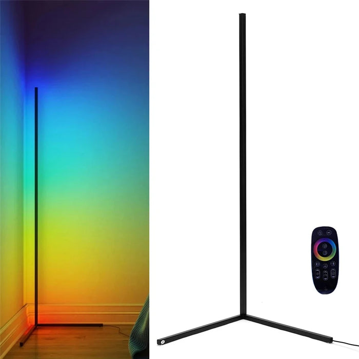 DH-L1004 1.12m RGB LED Corner Floor Lamp Dimmable Corner Light with Bluetooth-compatible APP and Touch Remote Control - Black / EU Plug - 1