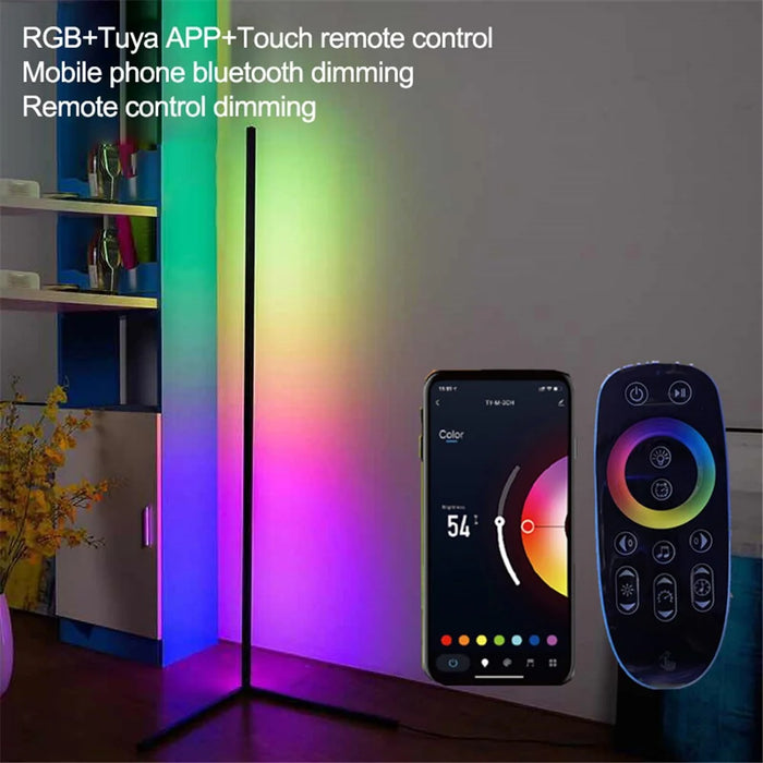 DH-L1004 1.12m RGB LED Corner Floor Lamp Dimmable Corner Light with Bluetooth-compatible APP and Touch Remote Control - Black / EU Plug - 3