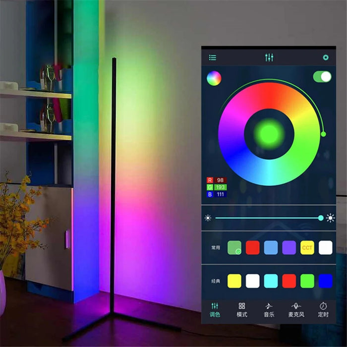 DH-L1004 1.12m RGB LED Corner Floor Lamp Dimmable Corner Light with Bluetooth-compatible APP and Touch Remote Control - Black / EU Plug - 5