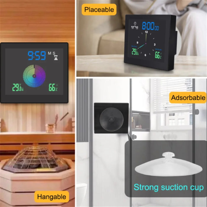 TS-WP10 Color Screen Alarm Clock Temperature Humidity Display Waterproof Bathroom Clock with Suction Cup - Black - 5