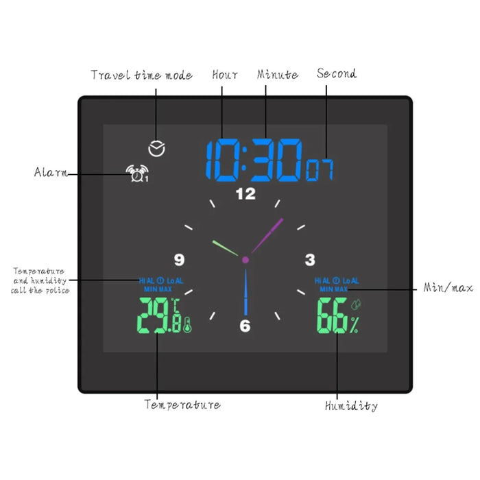 TS-WP10 Color Screen Alarm Clock Temperature Humidity Display Waterproof Bathroom Clock with Suction Cup - Black - 7