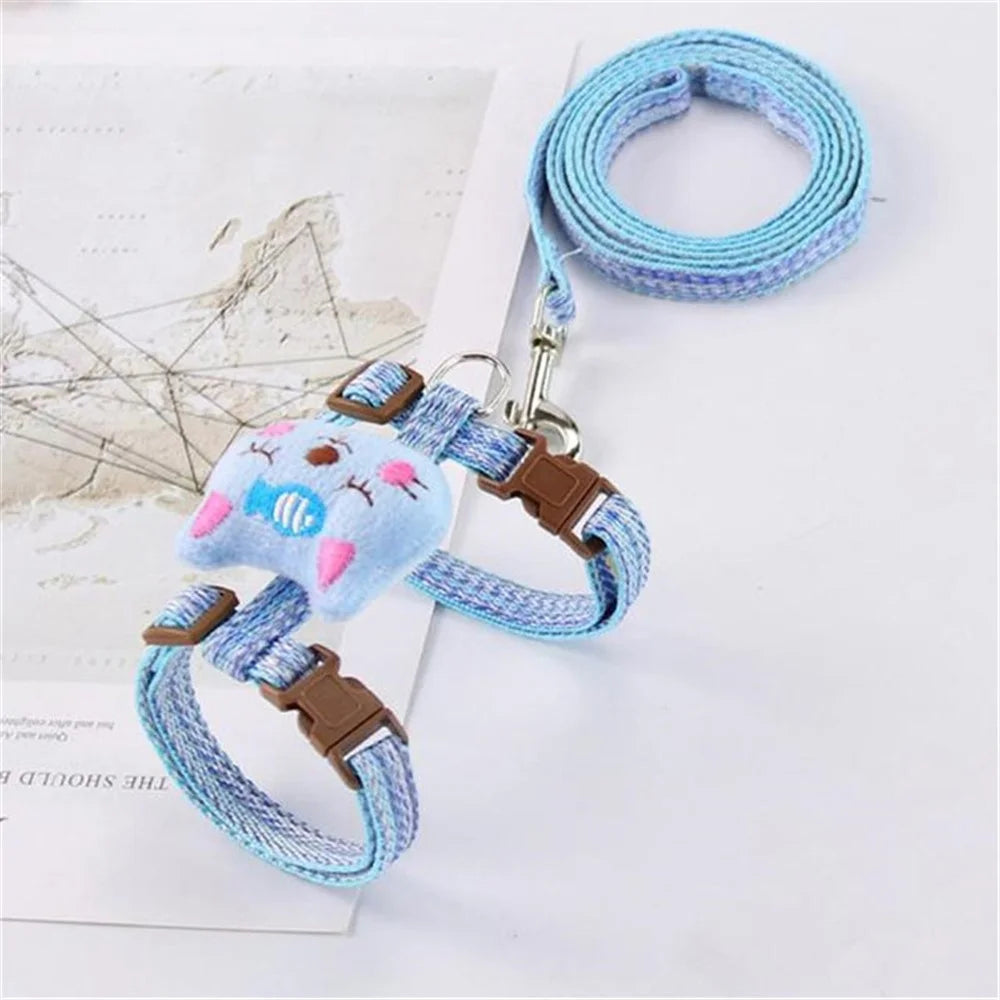Size S Cartoon Animal Design Nylon Pet Harness Leash Adjustable Dog Cat Walking Lead Leash - Blue - 1