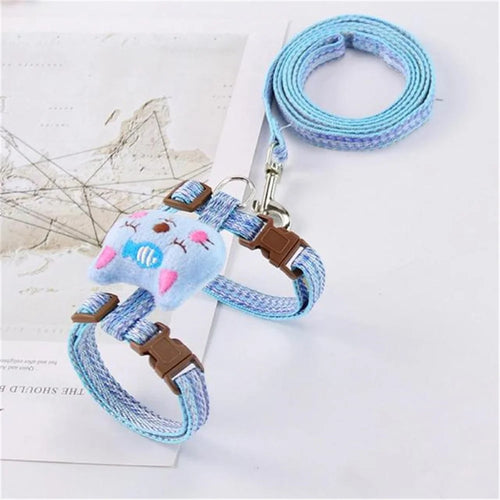 Size S Cartoon Animal Design Nylon Pet Harness Leash Adjustable Dog Cat Walking Lead Leash - Blue - 1