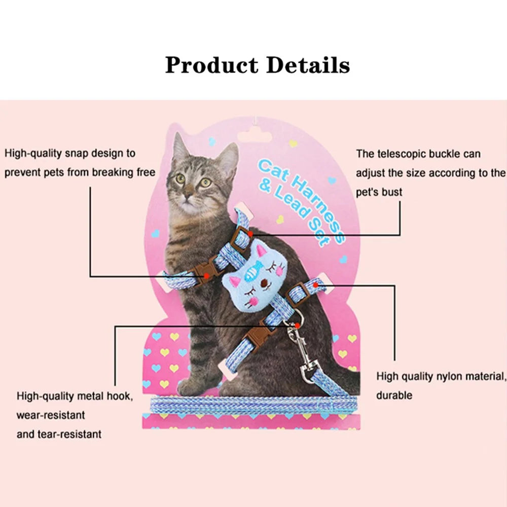 Size S Cartoon Animal Design Nylon Pet Harness Leash Adjustable Dog Cat Walking Lead Leash - Blue - 3