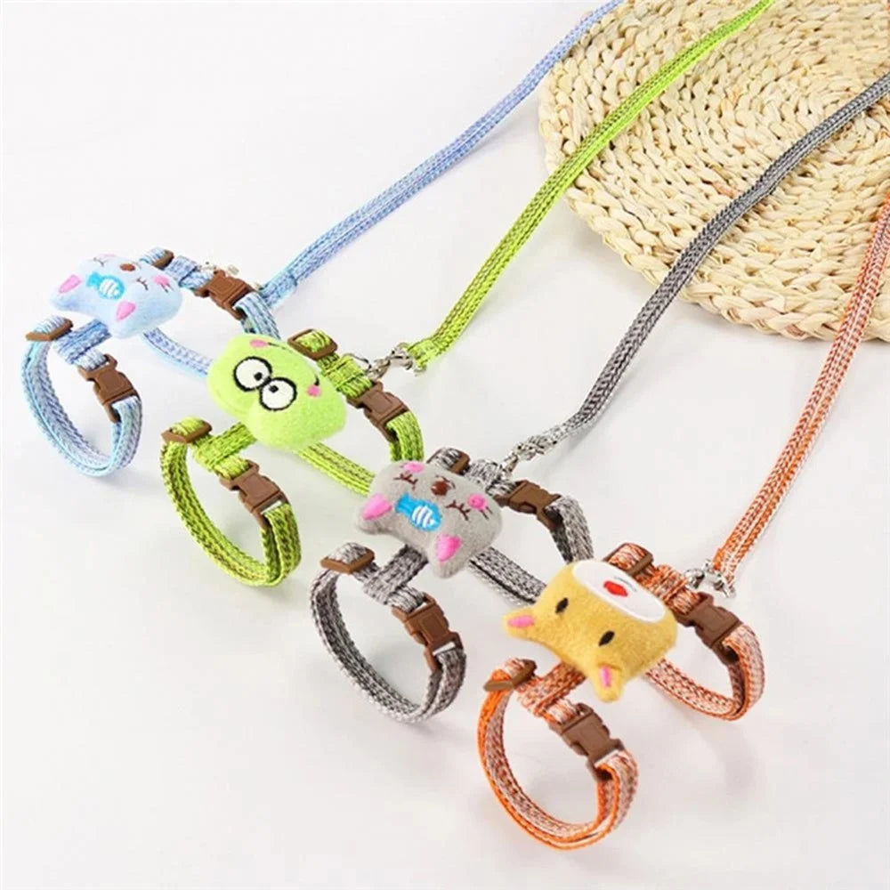 Size S Cartoon Animal Design Nylon Pet Harness Leash Adjustable Dog Cat Walking Lead Leash - Blue - 7