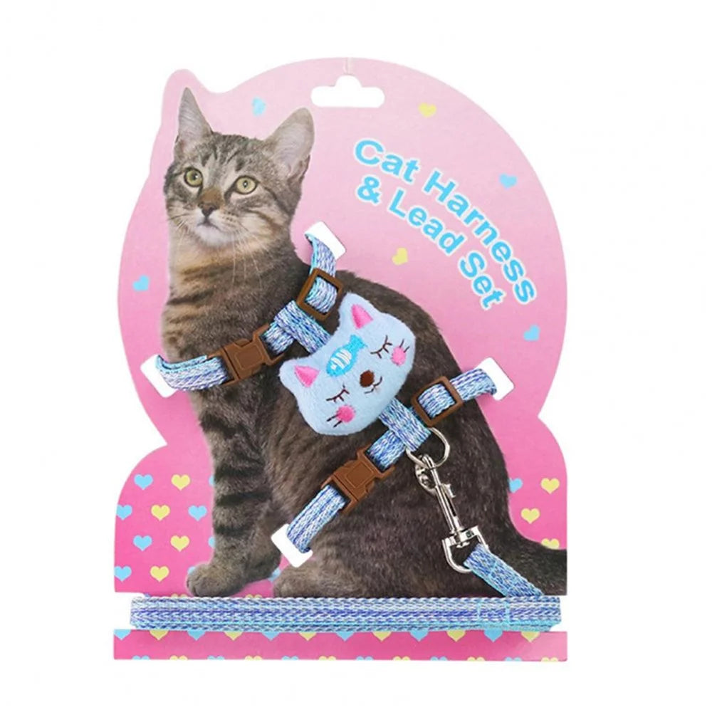 Size M Cartoon Animal Decor Adjustable Dog Cat Walking Lead Leash Nylon Pet Harness Leash - Blue - 2