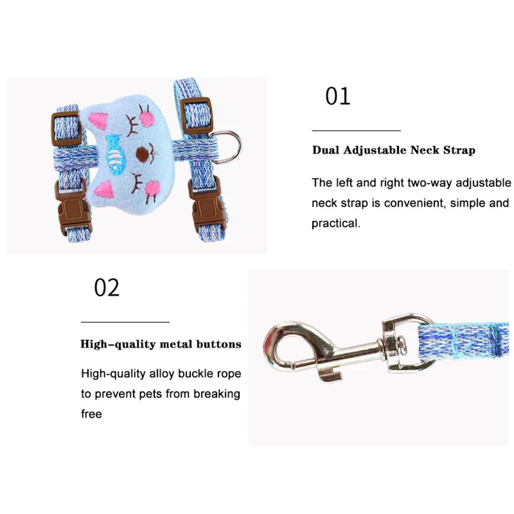 Size M Cartoon Animal Decor Adjustable Dog Cat Walking Lead Leash Nylon Pet Harness Leash - Blue - 4