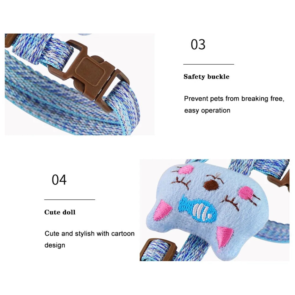 Size M Cartoon Animal Decor Adjustable Dog Cat Walking Lead Leash Nylon Pet Harness Leash - Blue - 5
