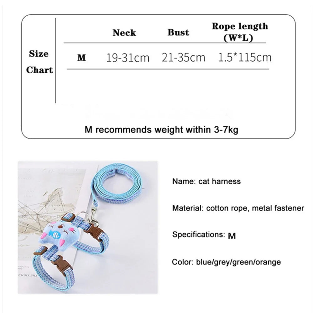 Size M Cartoon Animal Decor Adjustable Dog Cat Walking Lead Leash Nylon Pet Harness Leash - Blue - 6