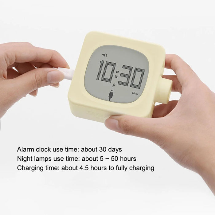 MUID H-CL-04 Smart Square Alarm Clock Bedside LED Wake-Up Night Light Desktop Digital Table Snooze Clock Home Decor - Yellow - 2