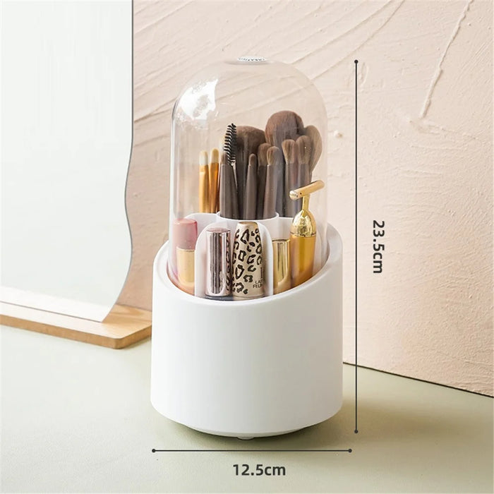 360 Degree Rotating Makeup Brush Holder with Lid Dustproof Clear Makeup Brush Organizer Container - White - 2