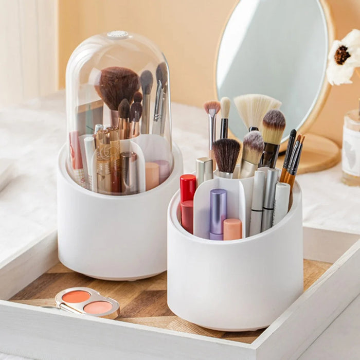 360 Degree Rotating Makeup Brush Holder with Lid Dustproof Clear Makeup Brush Organizer Container - White - 3
