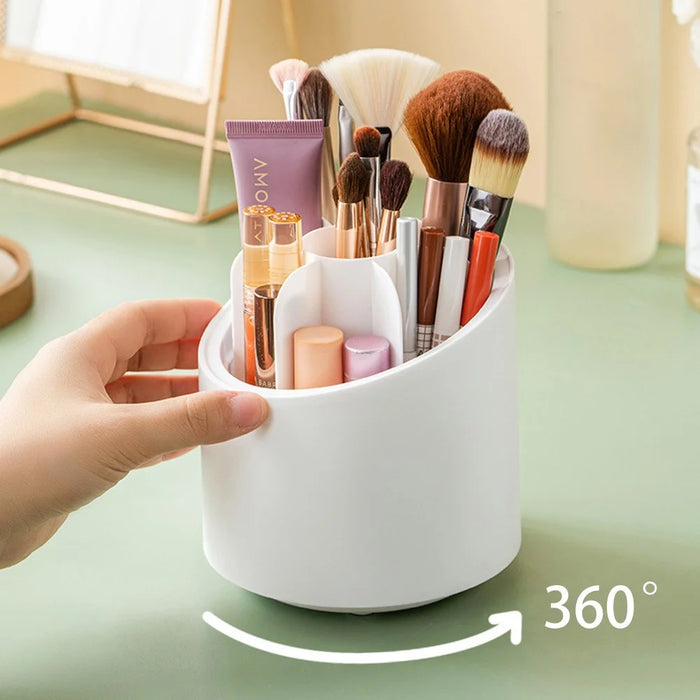 360 Degree Rotating Makeup Brush Holder with Lid Dustproof Clear Makeup Brush Organizer Container - White - 4