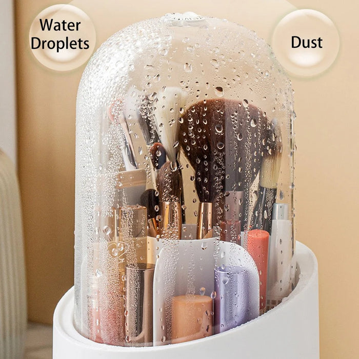 360 Degree Rotating Makeup Brush Holder with Lid Dustproof Clear Makeup Brush Organizer Container - White - 6