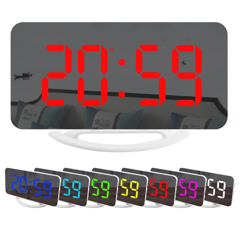 TS-8201 LED RGB Light Alarm Clock Mirror Surface Desktop Wall Hanging Clock with Dual USB Ports - 1