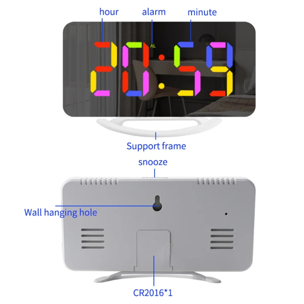 TS-8201 LED RGB Light Alarm Clock Mirror Surface Desktop Wall Hanging Clock with Dual USB Ports - 7