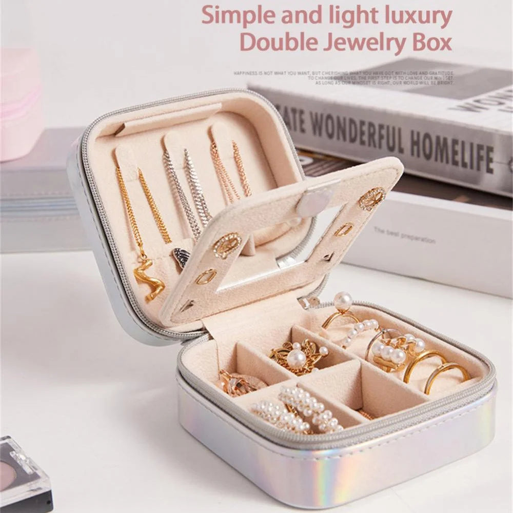 HJY015 Dual Layer PU Leather Jewelry Box Necklaces Earrings Rings Bracelets Travel Jewelry Storage Case - Bright Color - 2