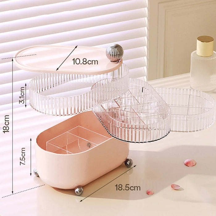 Rotary Storage Tray Rack Transparent Multi-Layers Earring Bracelet Jewelry Organizer Container - Ball / Four Layers / Pink - 3