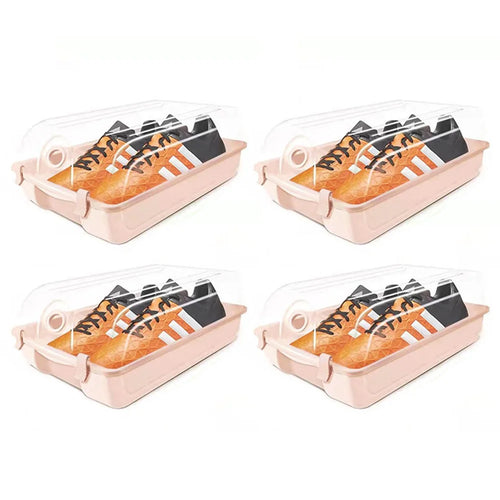 4PCS Thickened Shoe Organizer Clear Design Plastic Storage Box Shoe Rack Holder for Home, Size: L - Pink - 1