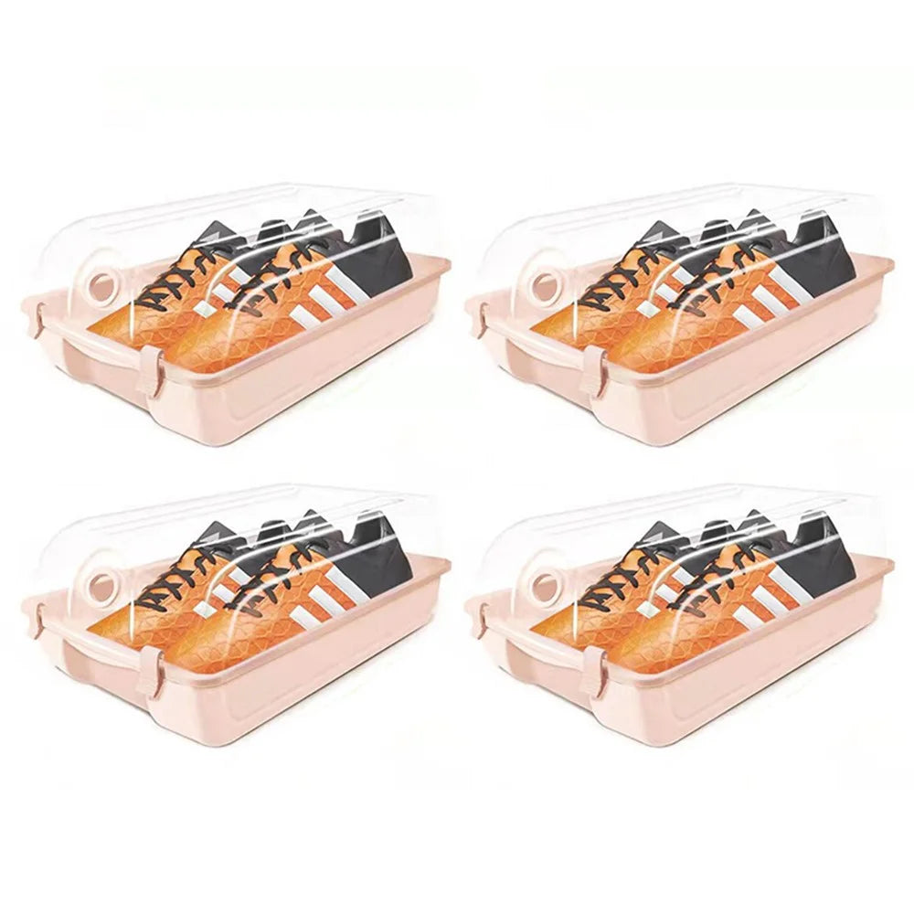 4PCS Thickened Shoe Organizer Clear Design Plastic Storage Box Shoe Rack Holder for Home, Size: L - Pink - 1