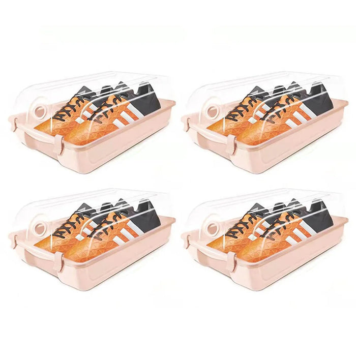 4PCS Thickened Shoe Organizer Clear Design Plastic Storage Box Shoe Rack Holder for Home, Size: L - Pink - 1